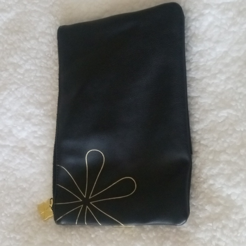 Ipsy black and gold leather makeup bag
